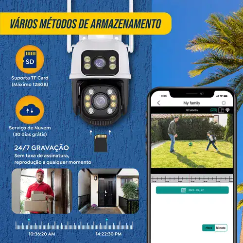 Kit Câmera Segurança Dome 2k 360 Prova D'agua Lente Dupla Cor Branco/preto + Cartão 64GB - Miniatura 9