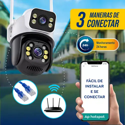 Kit Câmera Segurança Dome 2k 360 Prova D'agua Lente Dupla Cor Branco/preto + Cartão 64GB - Miniatura 10