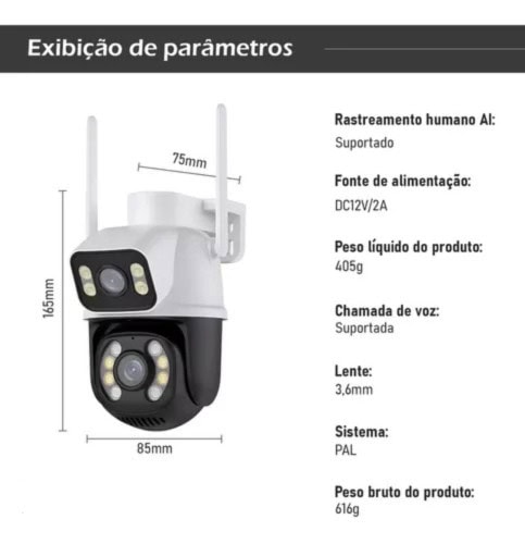 Kit Câmera Segurança Dome 2k 360 Prova D'agua Lente Dupla Cor Branco/preto + Cartão 64GB - Miniatura 6