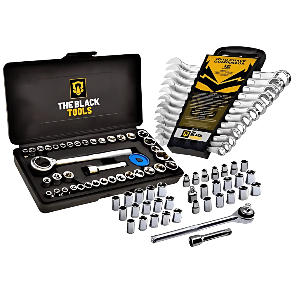 Kit Jogo de Ferramentas 40 Peças com Soquetes e Kit Chave Combinada 6 a 22mm