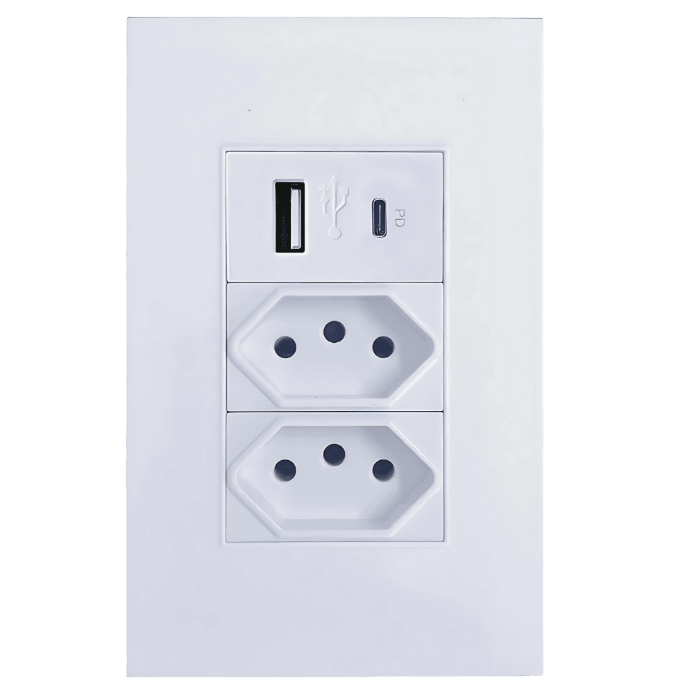 Tomada De Parede Duo 10A 2 Portas 10A NB14136 com 1 USB Tipo-A