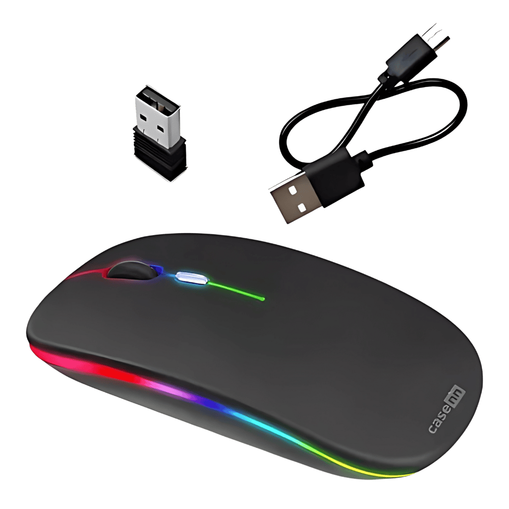 Mouse Sem Fio Recarregável Wireless Optico Led Rgb 2.4ghz