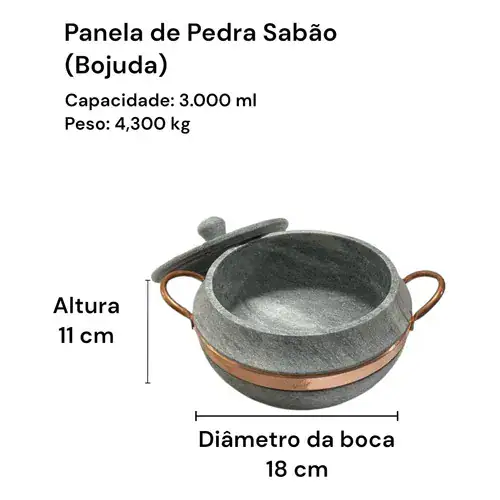 Jogo de Panelas Pedra Sabão Bojuda com tampa de pedra - Miniatura 4