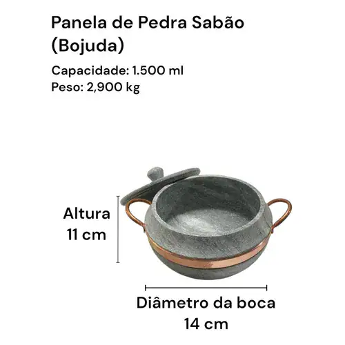 Jogo de Panelas Pedra Sabão Bojuda com tampa de pedra - Miniatura 5