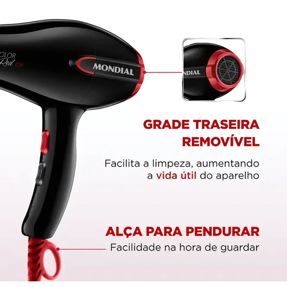 Mondial Turbo Íon 1900W Tourmaline Preto/Vermelho - Miniatura 5